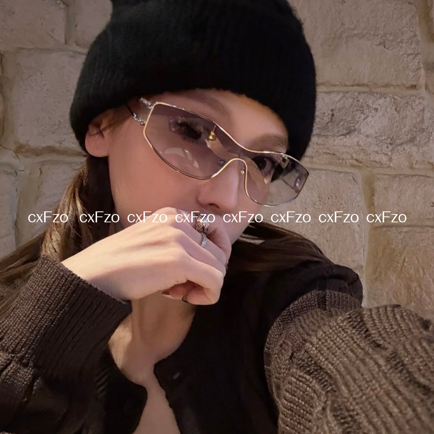 cxFzo 简约 金属边框太阳眼镜女金色显脸小平光镜男女通用遮阳镜