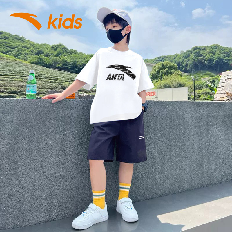 安踏童装男童运动套装夏季儿童短袖大童纯棉衣服2025新款t恤短裤
