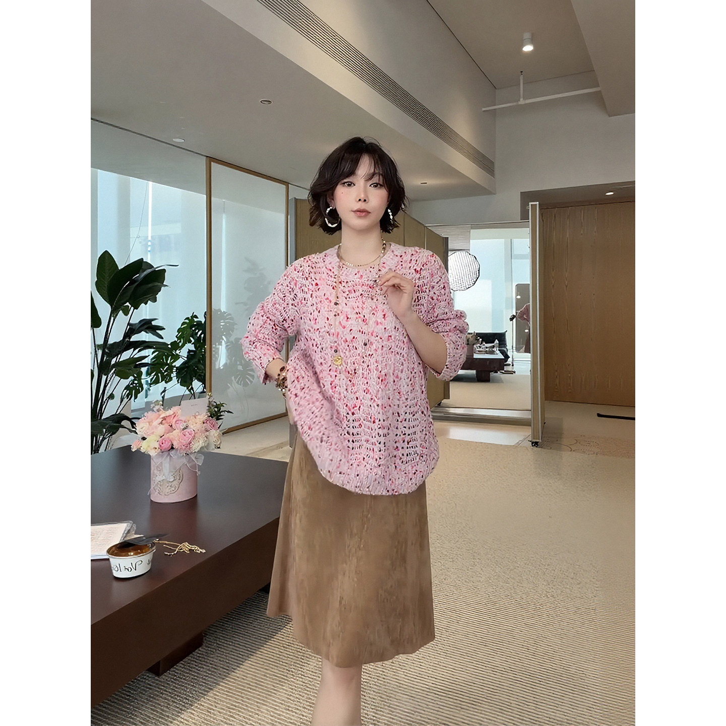 佟小白麂皮绒面感A字高腰半身裙女秋季焦糖绒百搭显瘦百搭