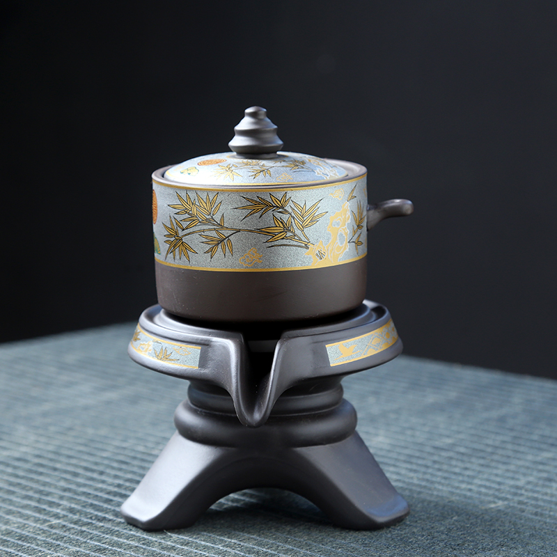 紫砂懒人旋转石磨自动泡茶座单壶家用创意功夫茶具套装配件冲茶器