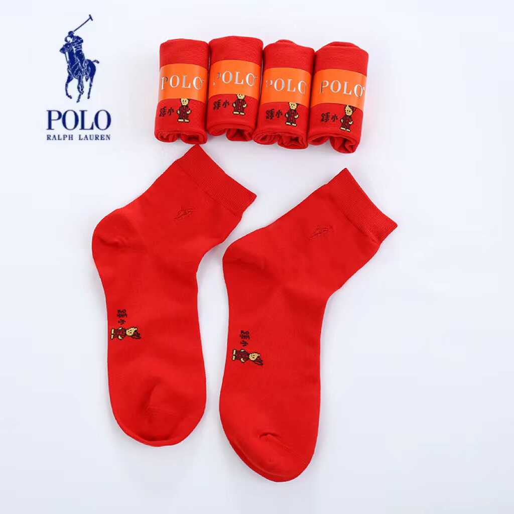 POLO女结婚袜喜庆开运中筒袜排汗