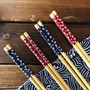 33双日式竹木筷子独立包装一人一色筷樱花筷子无漆无蜡家用餐厅