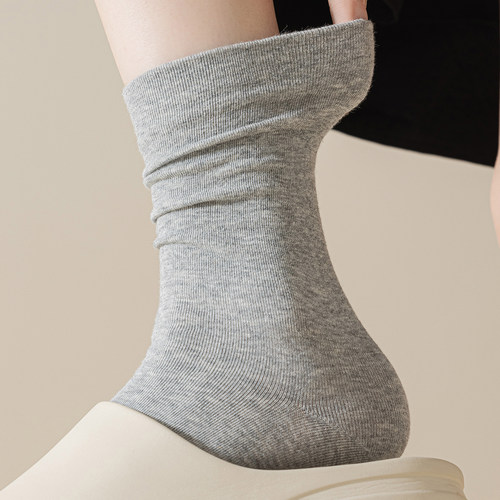 灰色袜子女堆堆长袜搭小皮鞋