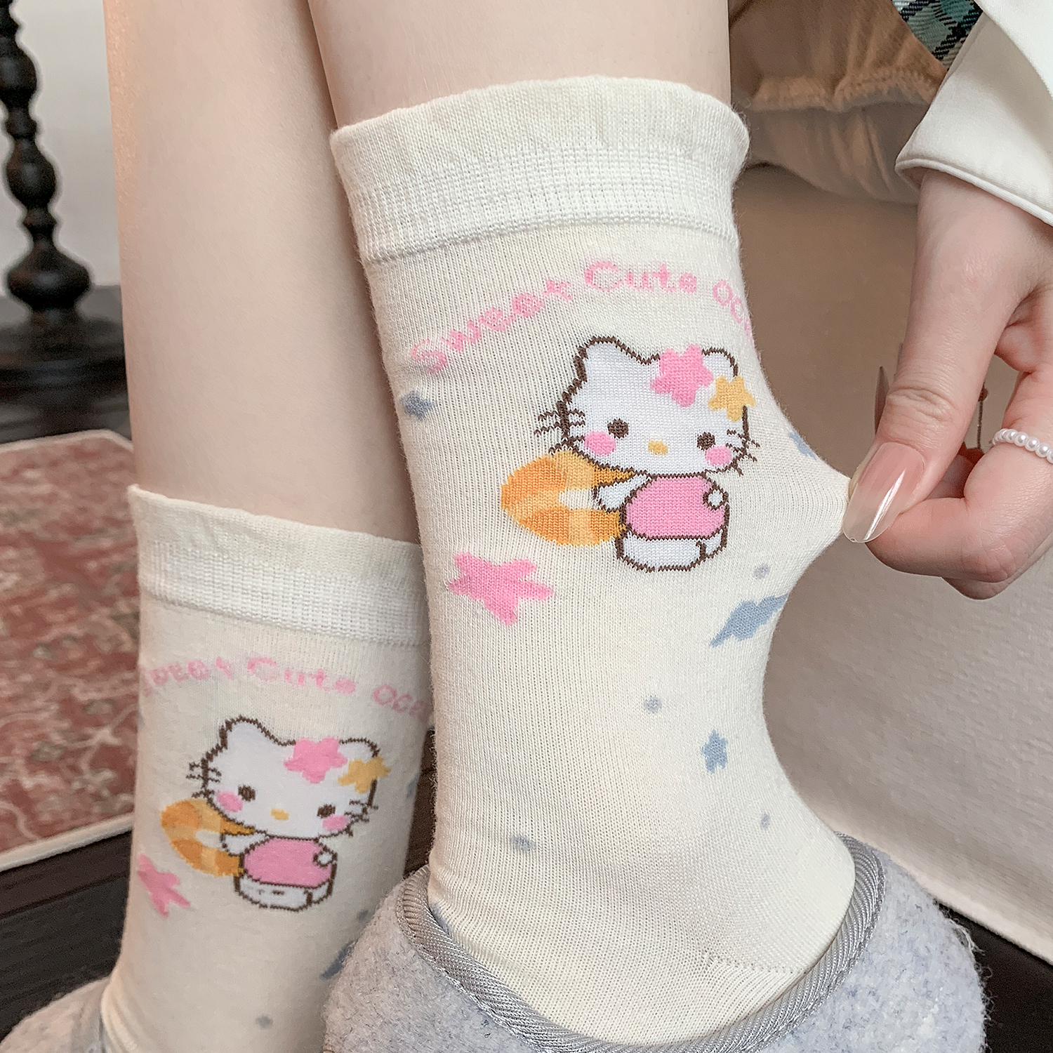 可爱凯蒂猫袜子女夏季薄款