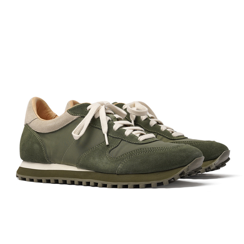 真皮复古阿甘鞋拼接网纱帆布反绒透气男鞋厚底休闲百搭运动德训鞋