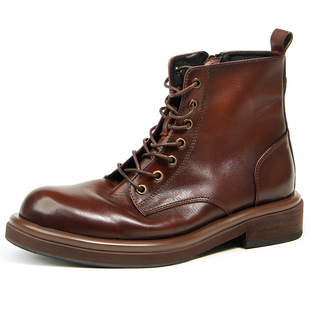 英伦男靴复古时尚靴子男高帮鞋马丁靴真皮拉链做旧男鞋