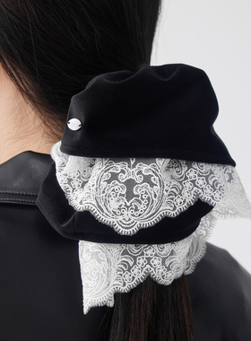 clásico丝绒蕾丝双层发圈法式复古黑色超大大肠发圈头绳