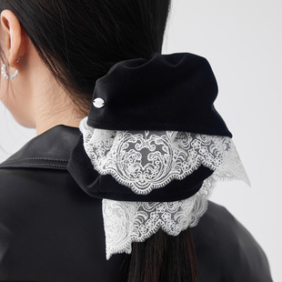 clásico丝绒蕾丝双层发圈法式复古黑色超大大肠发圈头绳