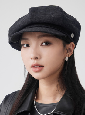 clásico羊毛徽章复古八角帽报童帽秋冬纯色复古百搭帽子