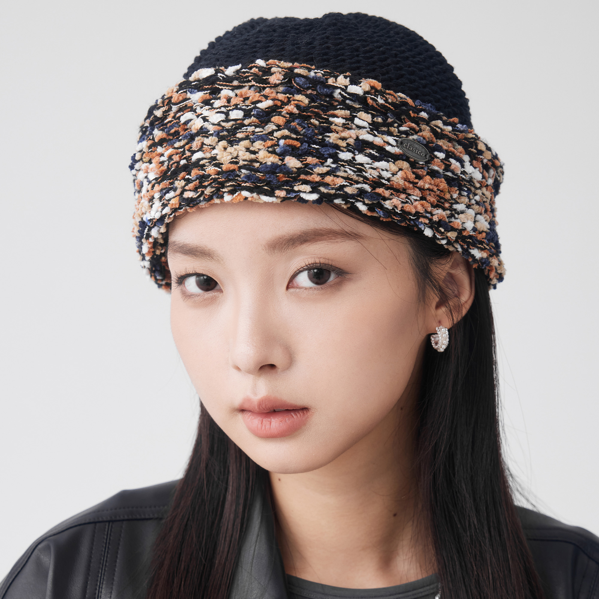 clásico混色针织拼接帽渔夫帽