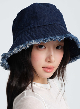春夏牛仔风毛边渔夫帽女显脸小