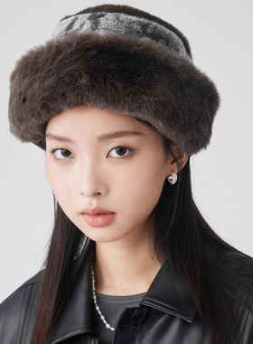 clásico毛料拼接渔夫帽护耳帽秋冬保暖百搭时尚毛绒帽过冬帽子