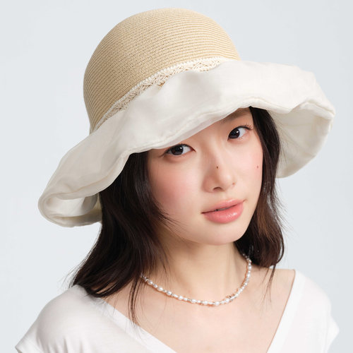clasico蝴蝶结薄纱遮阳草帽女