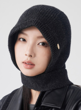 clásico纯羊毛帽连帽围巾针织护耳帽子秋冬纯色保暖百搭