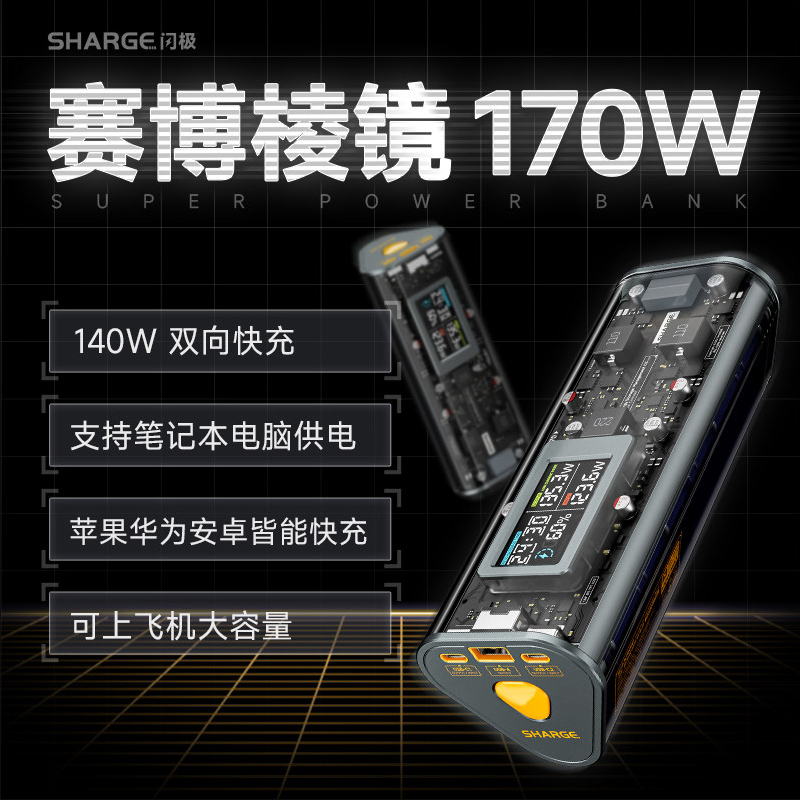 sharge闪极赛博棱镜24000mAh全透明超级移动电源(2C1A) 支持PD3.1适用140W苹果15小米华为手机平板专用充电宝 3C数码配件 移动电源 原图主图