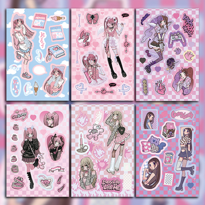 36张韩系动漫甜酷电音少女手账咕本DIY素材贴画二次元domi装饰diy