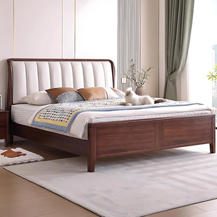 2×2.2米黑胡桃木实木床宋氏美学1.8双人主卧大床新中式 1.5软包床