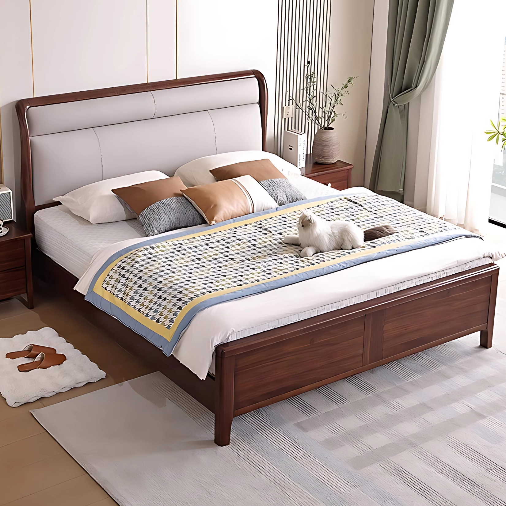 北美黑胡桃木2×2.2米实木床现代简约1.8主卧大床新中式1.5双人床