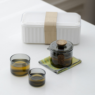 旅行茶具耐热玻璃新款 备收纳盒 户外便携快客杯套装 露营泡茶喝茶装