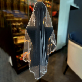 新娘结婚主婚纱头纱领证登记拍照道具简约短款蕾丝花边头纱新品