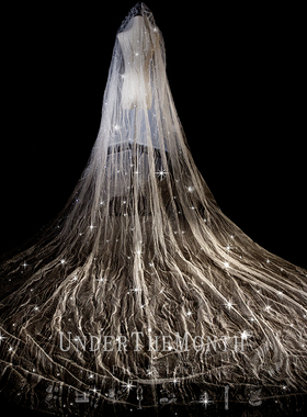 新娘结婚主婚纱头纱抖音同款闪闪星空头纱舞台婚礼长拖尾大头纱