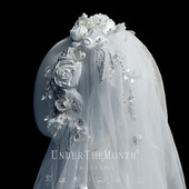 新娘结婚港风复古花朵法式 头纱超仙精致手工婚纱头纱婚礼配饰