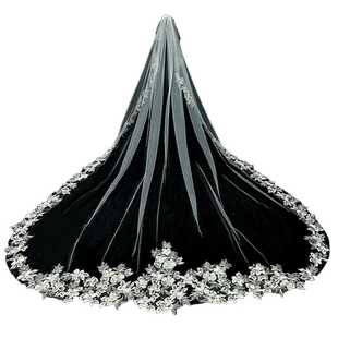 新娘结婚主婚纱头纱超仙森系韩式长款大拖尾头纱蕾丝花边头纱头饰