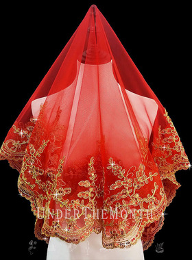 中式婚礼新娘结婚红盖头半透明头纱软纱秀禾服喜帕中国风头纱头饰