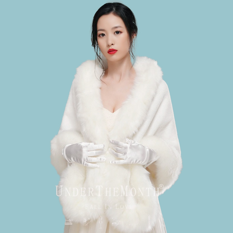 新娘结婚主婚纱毛披肩礼服伴娘披肩外搭秋冬季仿皮草保暖斗篷外套
