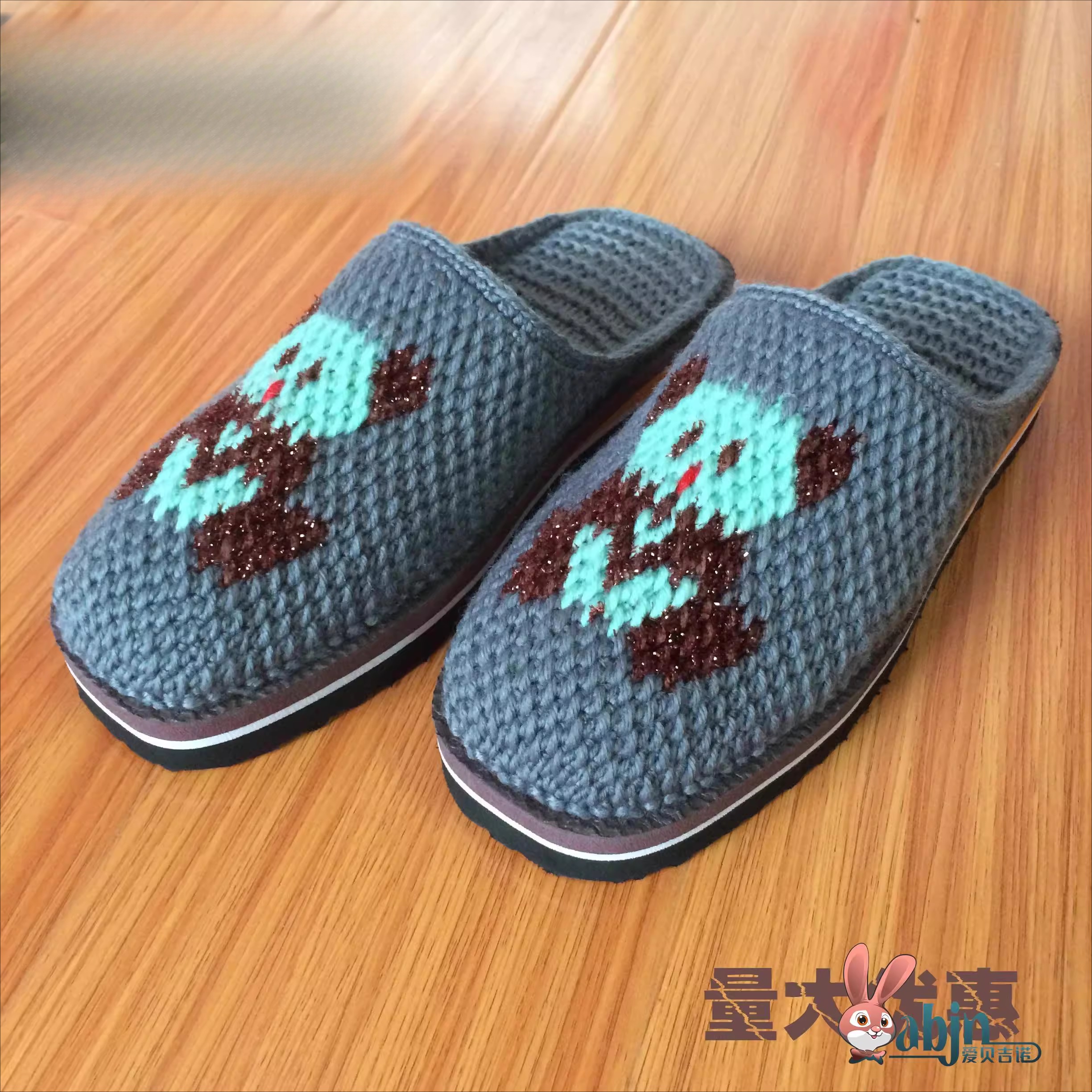 结婚毛线拖鞋成品冬天手工毛线棉拖女冬厚底室内家用编织钩好