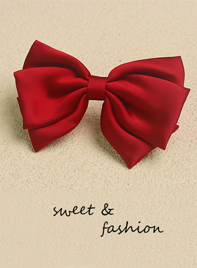 儿童发饰高级感缎面蝴蝶结发夹韩版女童新年酒红色发卡后脑勺顶夹