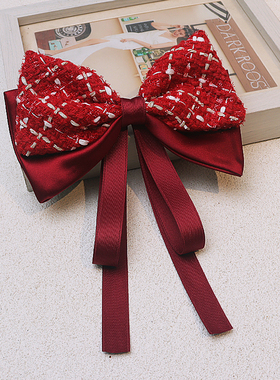 发饰女新年红色飘带蝴蝶结发夹韩版气质女孩高级感小香风公主发卡