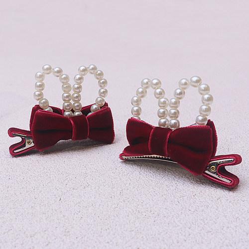 儿童发夹双面丝绒蝴蝶结耳朵对夹