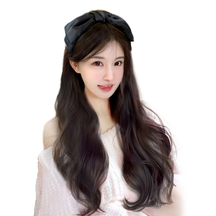 假发女长发蝴蝶结发箍假发一体可拆卸女神大波浪自然仿真发半头套