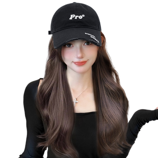 棒球帽假发一体2024新款网红层次大波浪自然仿真发全头套假发帽子