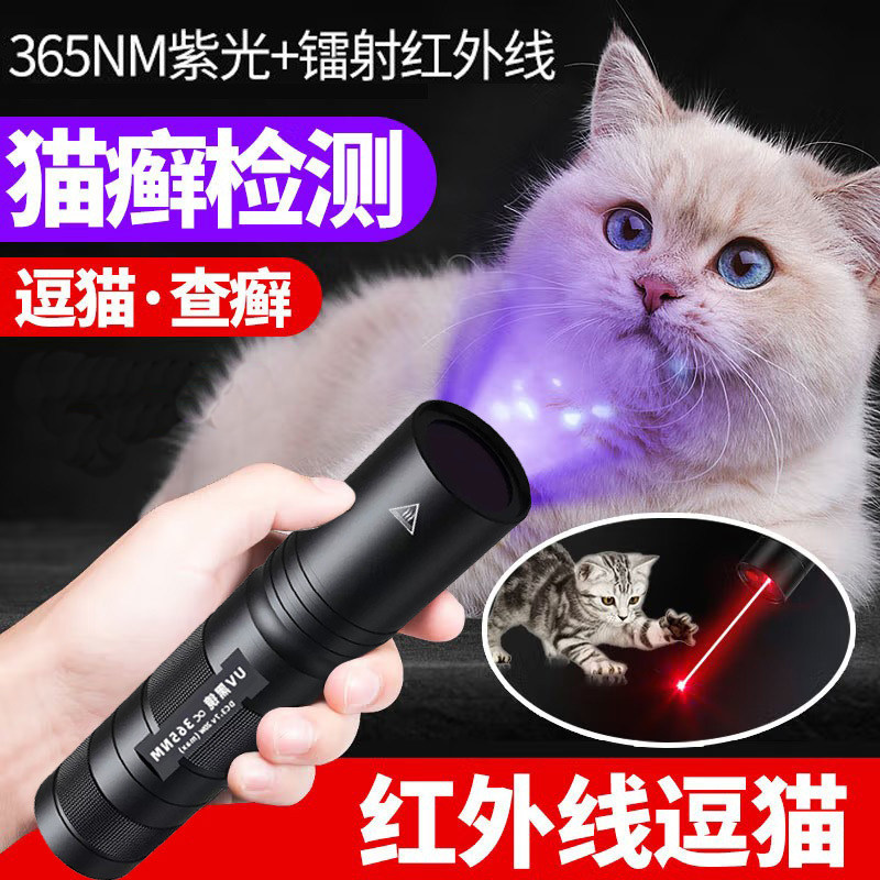 伍德氏猫藓灯紫光手电筒检测真菌猫尿UV灯宠物激光二合一逗猫灯