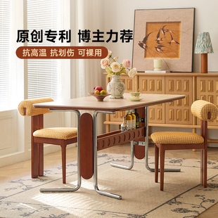 卡熙缇岩板川溪餐桌法式覆古小户型布伦特长方形实木饭桌2025新款