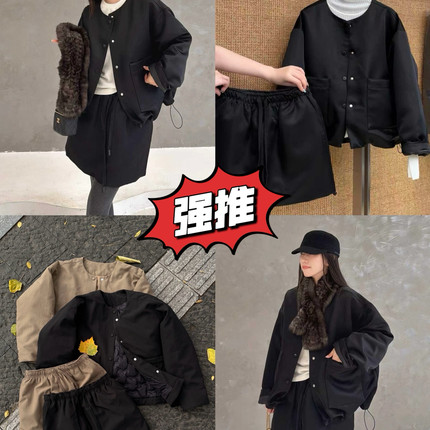 新款羽绒套装下摆花苞抽绳羽绒服+松紧腰半身裙高品质套装8085