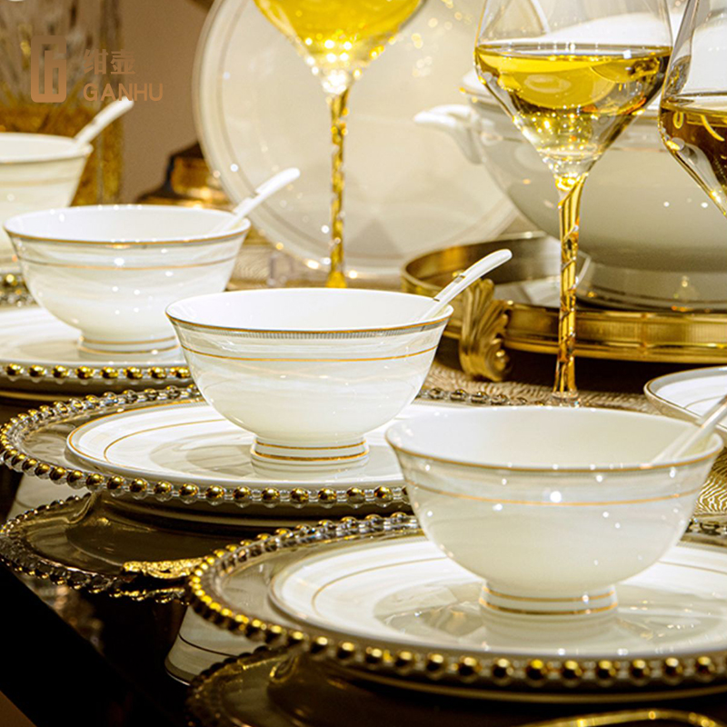 绀壶景德镇陶瓷餐具高级感碗筷盘骨瓷碗乔迁新居送礼碗碟套装家用