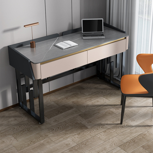 轻奢岩板电脑桌台式简约办公桌家用客厅卧室书桌现代学生写字桌子