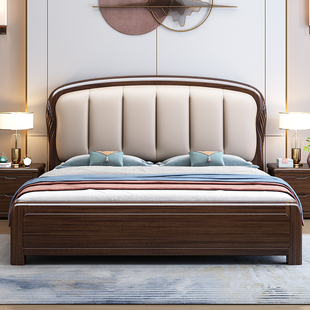 紫金檀木1.8米双人床现代简约主卧软靠实木床储物婚床 百洛斯中式