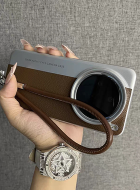 复古棕皮纹相机银双扣皮质手提绳壳适用vivox200ultra/200s/x200Promini手机壳新款潮牌个性防摔保护套男女