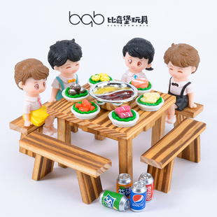 过家家玩具迷你仿真火锅食材八仙桌餐桌椅子家具模型微缩食玩摆件