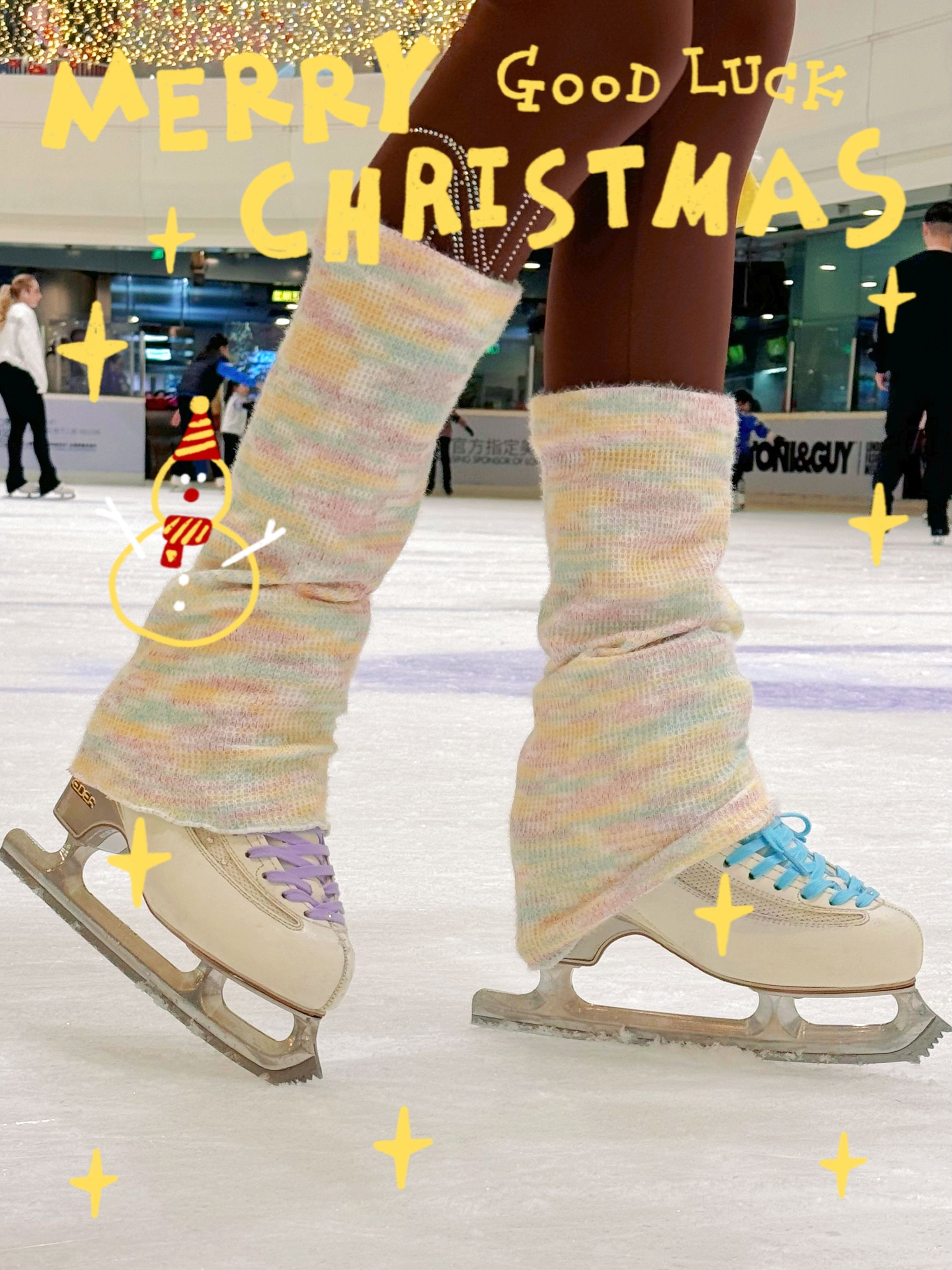 艺怡家花样滑冰保护裤腿套彩虹针织冰上瑜伽保暖防挂裤袜套