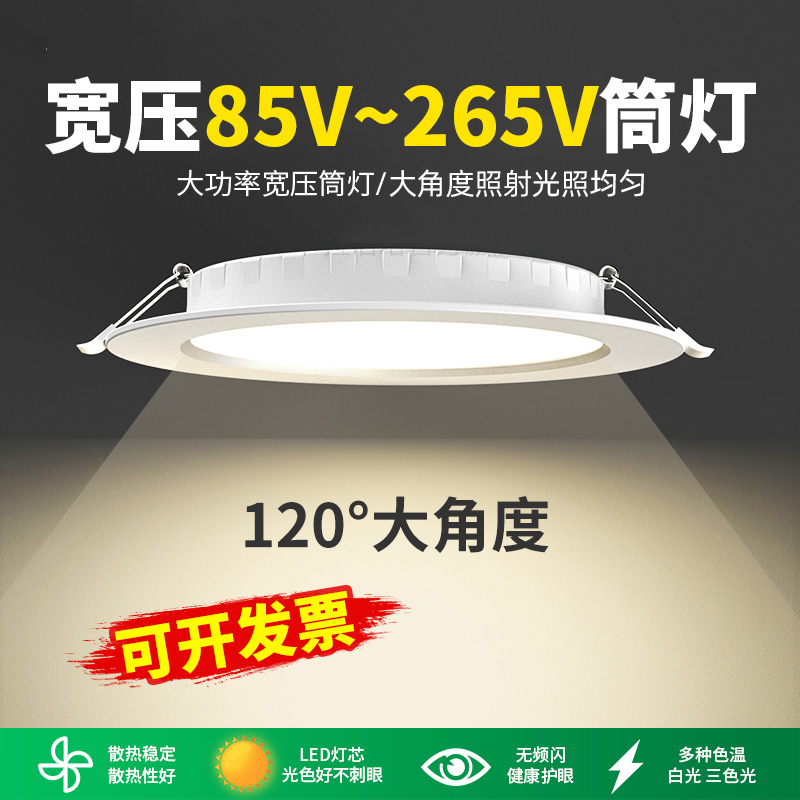 110V宽压筒灯led嵌入式台湾崁灯12W4寸美国通用电压18瓦面板灯6寸