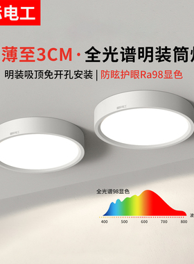 超薄明装筒灯圆形led家用吊顶灯玄关过道灯入户走廊客厅小吸顶灯