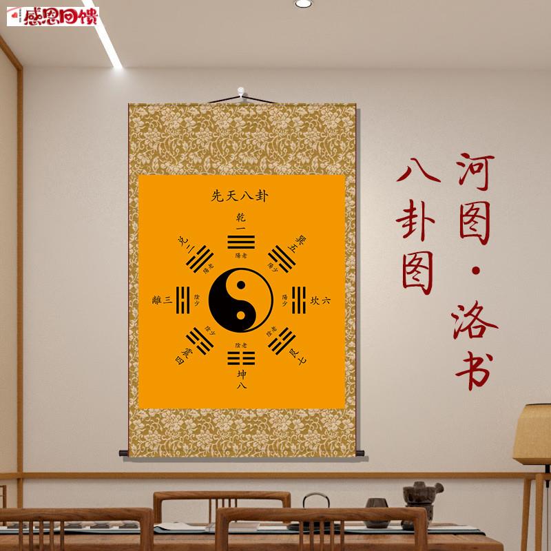 易经八卦图卷轴画 河图洛书挂画 玄关书房装饰国画 先天后天八卦