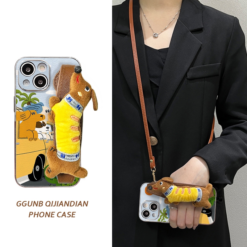 油画趴车窗三狗一猫腊肠狗腕带适用华为Pura70pro手机壳p60/50/40日韩nova12pro/11/10女mate60/30/20防摔9SE