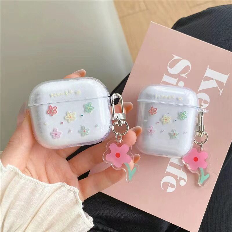 彩色线条花朵适用小米3pro降噪耳机保护套透明红米Buds5/4/3蓝牙保护壳buds4pro软air2SE降噪3耳机壳Dots3