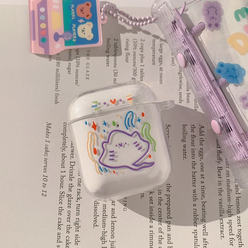 涂鸦魔鬼鱼适用小米3pro降噪耳机保护套透明红米Buds5/4/3蓝牙保护壳buds4pro软air2SE降噪3耳机壳Dots3